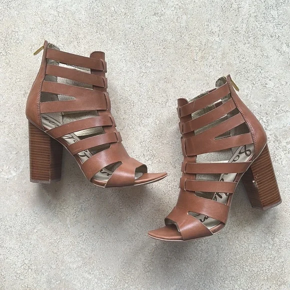 Sam Edelman strappy chestnut leather gladiator heeled sandal 9 1/2 Yazmine - Picture 2 of 8